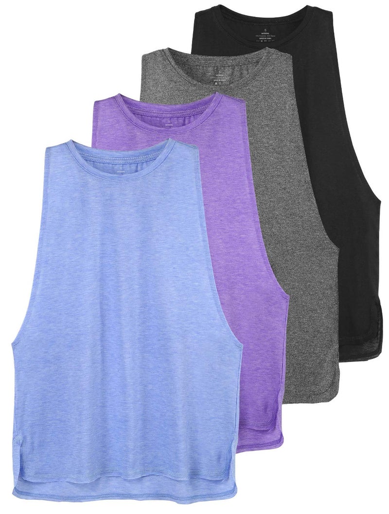 Cosy Pyro Workout Tank Tops for Women Lightweight Running Tanks Basic Gym Tops Sleeveless Athletic Yoga Shirts-4 Pack Black/Dark Gray/Purple/Blue Small - Image 1